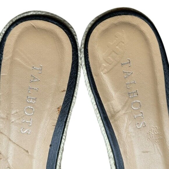Talbots Black Women's Leather Wedge Espadrille Slide Sandals, size 8 - Picture 11 of 14